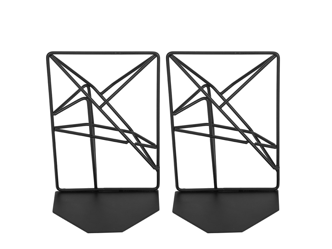 2pcs Estanterías De Libros Geométricas Sólidas Metálicas Antideslizantes Para Oficina Y Escuela Negro