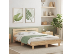 Vidaxl Estrutura Cama C/ Cabeceira/luzes Led 150x200cm Carvalho Sonoma