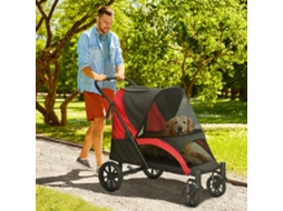 Carrinho Pet Dobrável para Cães Grandes, Preto, com 4 Rodas, Cinto de Segurança e Freio Modelo Versátil para Bebê e Animal de Estimação