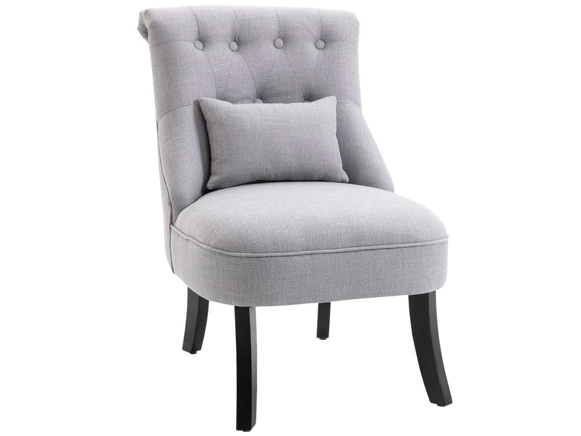 Poltrona Estofada em Tecido Linho e Madeira Cinza 52,5x69x77 Cm com Almofada e Pés Antiderrapantes S/MARCA