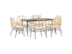 Vidaxl Conjunto Jantar Jardim 7 Peças Almofadas Vidro Vime Pe Castanho