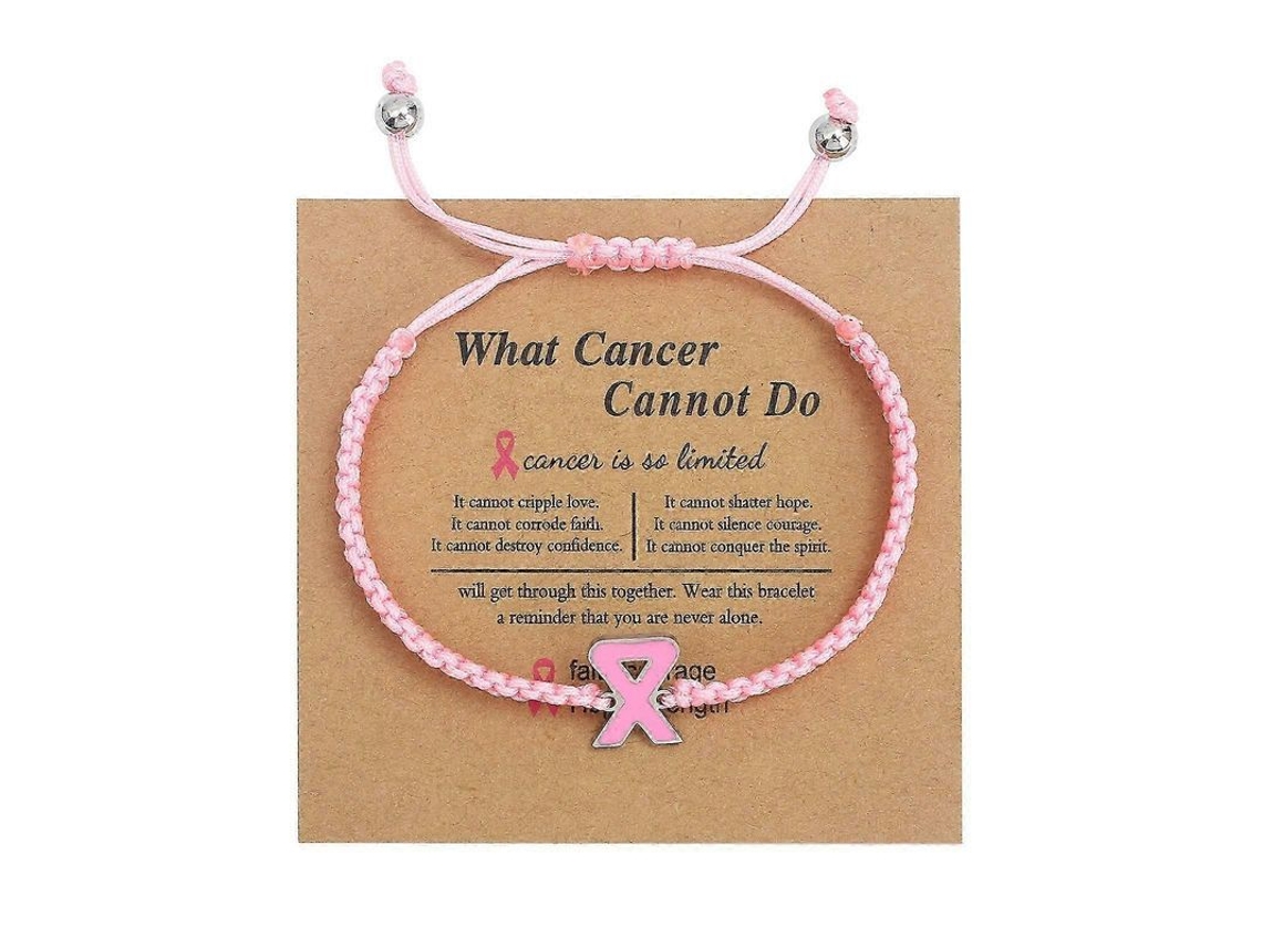 2026 pulseira de Cinta Rosa para Conscientização Sobre Câncer de Mama com Encantos de Esperança, Fé, Força e Coragem