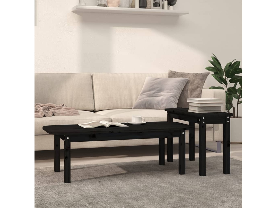 Vidaxl 2 Pcs Conjunto De Mesas De Centro Pinho Maciço Preto