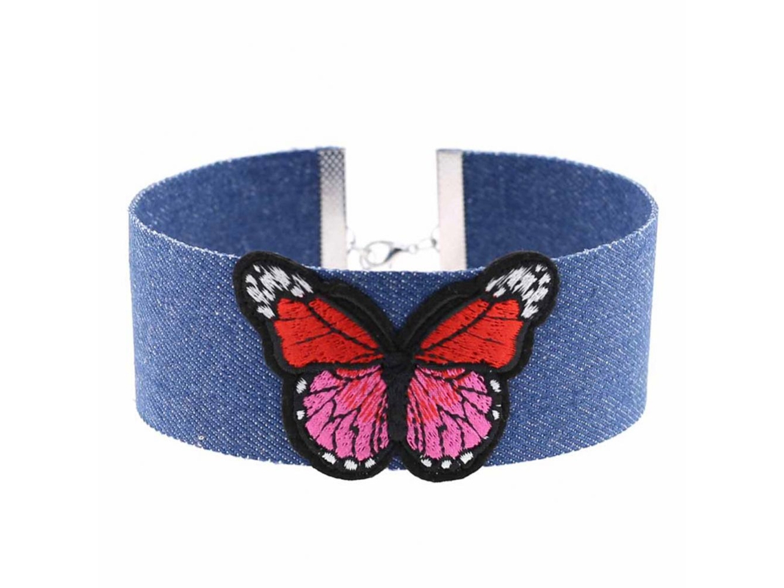 Colar Clavícula Estilo Retrô Bordado Jeans