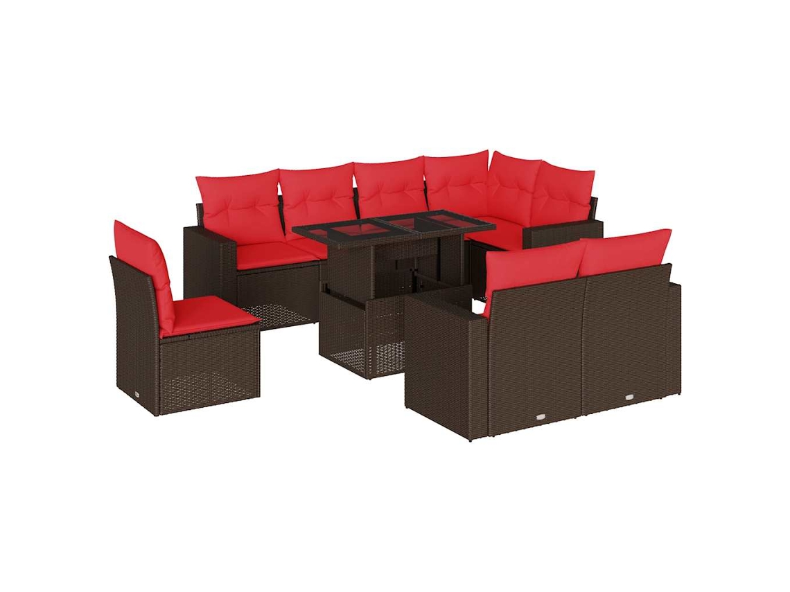 Conjunto de Sofá de Jardim com 9 Peças e Almofadas em Rattan Sintético Marrom MAISON EXCLUSIVE