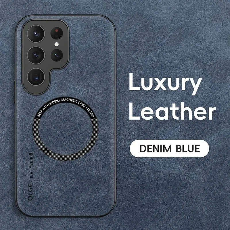 Capa De Couro Resistente A Impactos Para Celular Samsung (galaxy S24 Plus Azul) Com Carregamento Sem Fio Magnético.