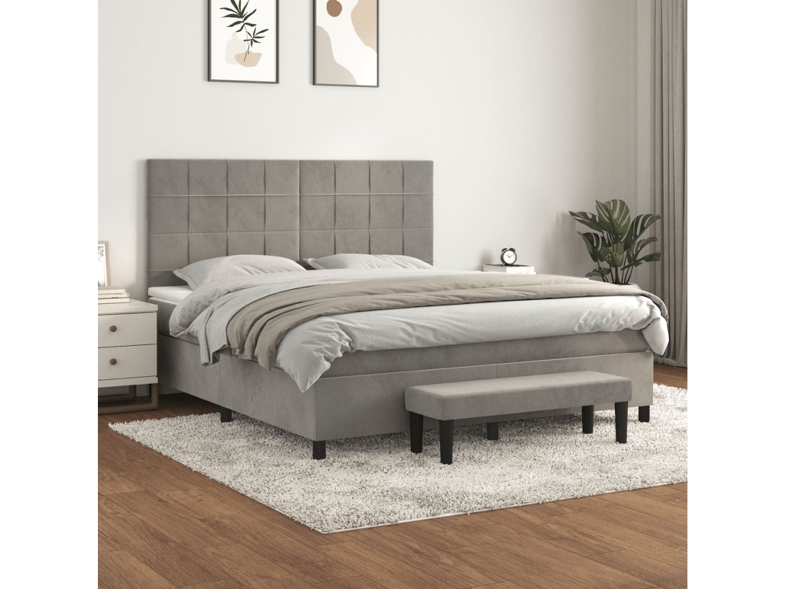 Vidaxl Cama Com Molas/colchão 180x200 Cm Veludo Cinzento-claro