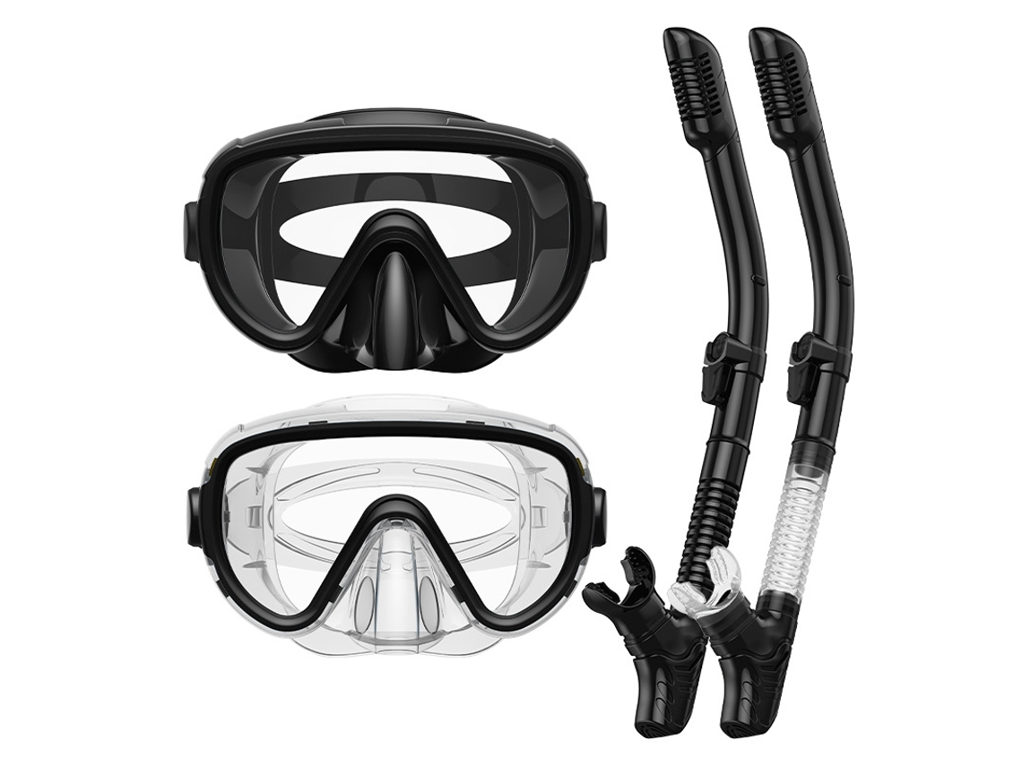 Set Máscara Snorkel Antiembaciada Czhhmart Com Tubo Seco, 2 Pacotes. Preto - Transparente