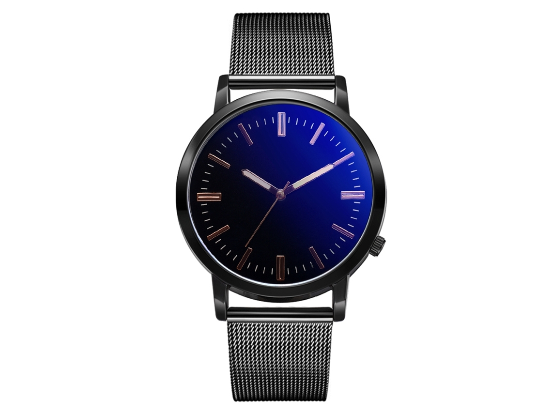 Relógio de pulso masculino casual com movimento de quartzo e mostrador de liga metálica preta.