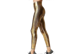 Leggings Metálicos Brilhantes Com Cintura Alta Confortável E Tecido Elástico De Alta Qualidade Ouro