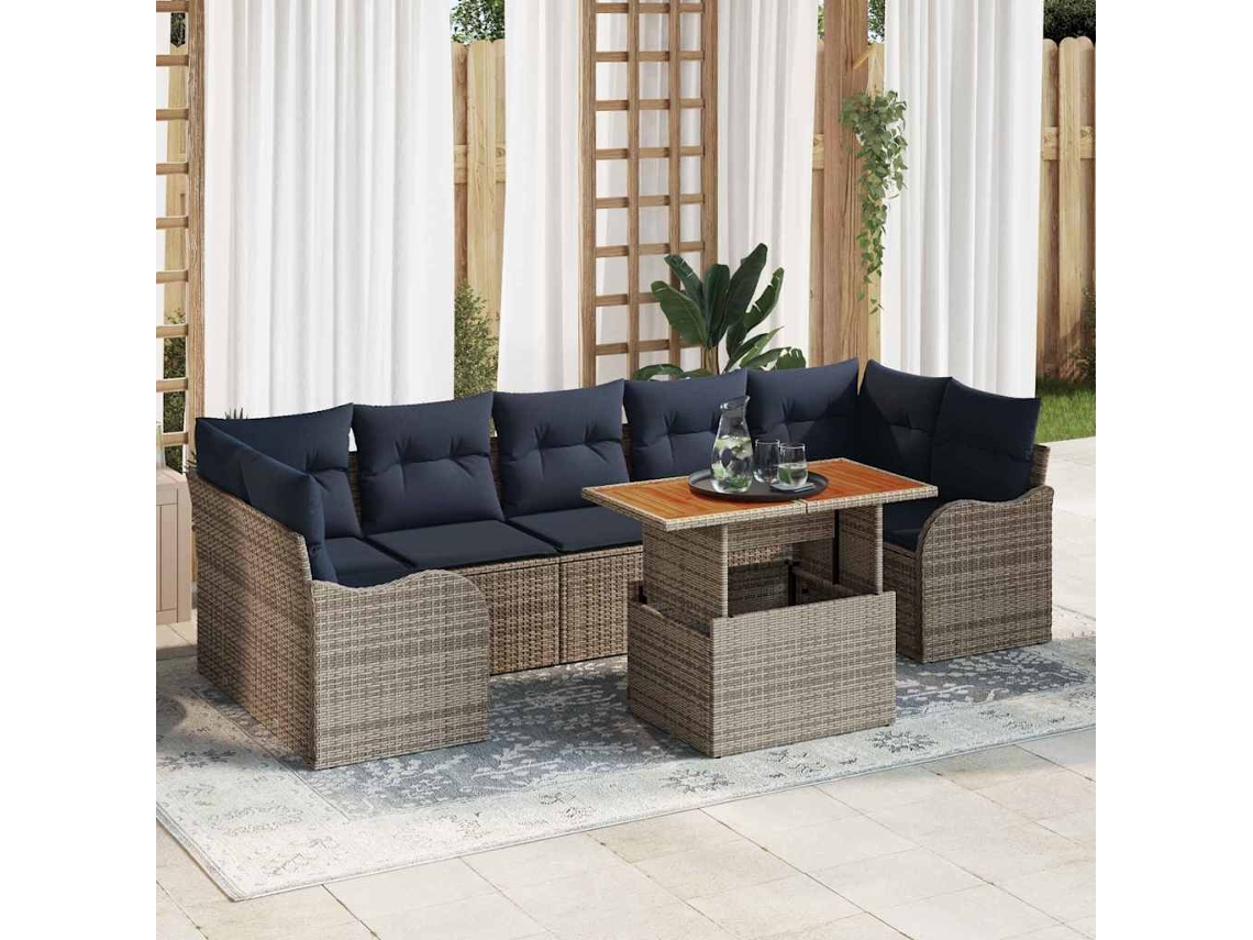 Vidaxl Conjunto De Sofá De Jardim 8 Unid. Cinza E Azul Marinho Vime Pe