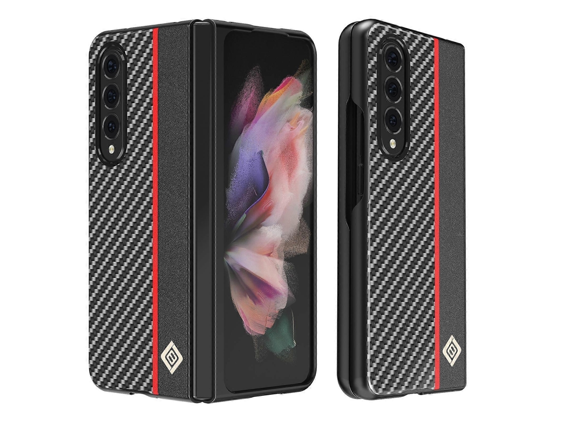 Capa De Celular Dobrável Horizontal Em Couro Com Fibra De Carbono Lc.imeeke Para Samsung Galaxy Z Fold4 5g.