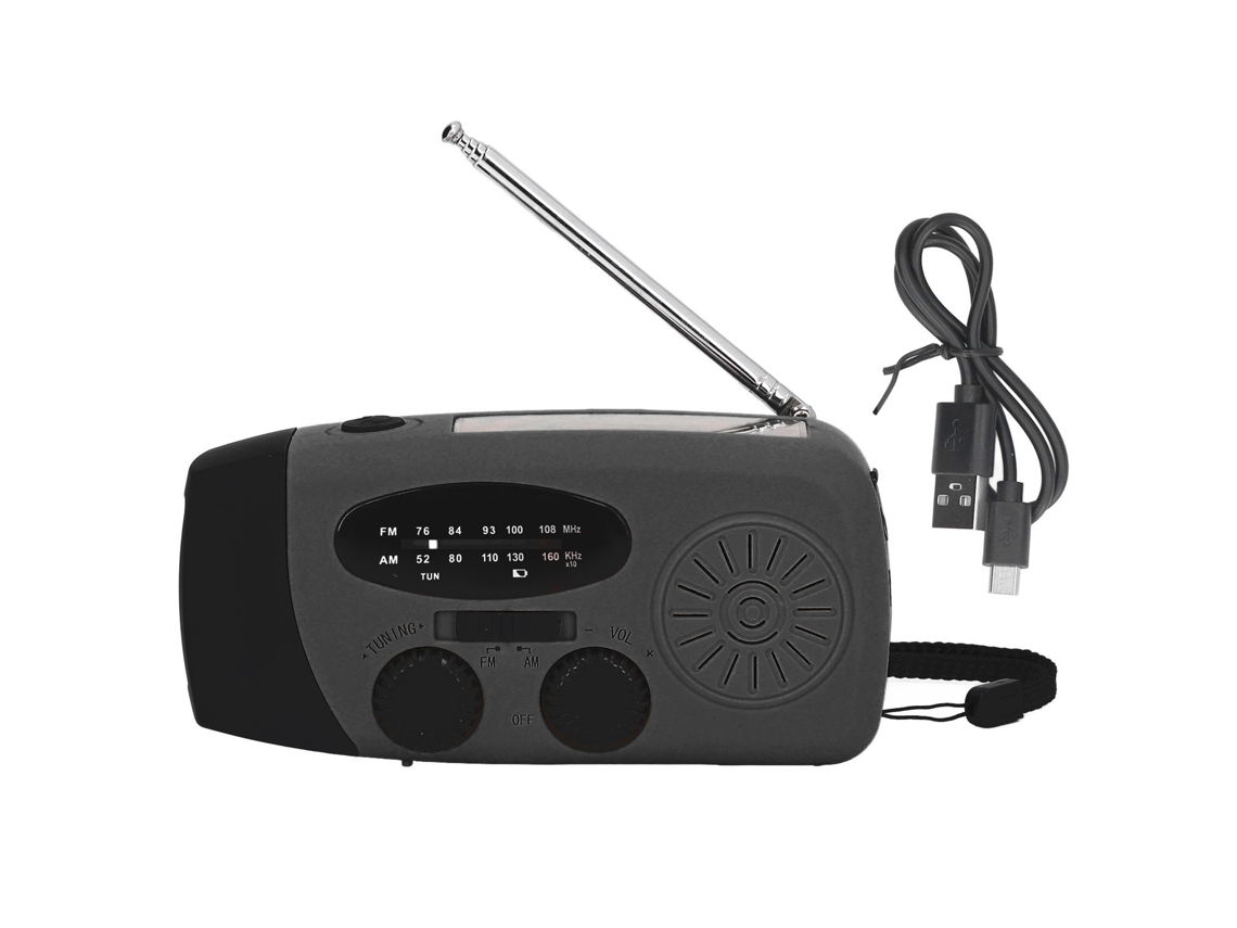 Rádio am/fm com lanterna led, manivela, recarregável usb, multifuncional