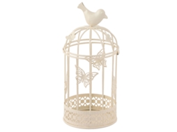 Suporte de Vela Gaiola com Pássaro Branco para Decoração