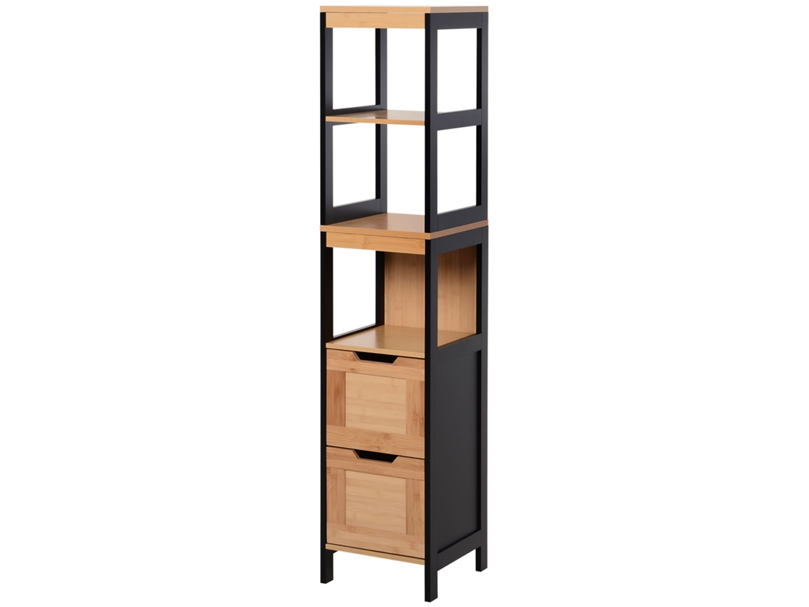 Coluna Para Banheiro Com Avetas E 3 Compartimentos Abertos E, Mdf, Bambu, 2 G, 30 X 30 X 144,3 Cm