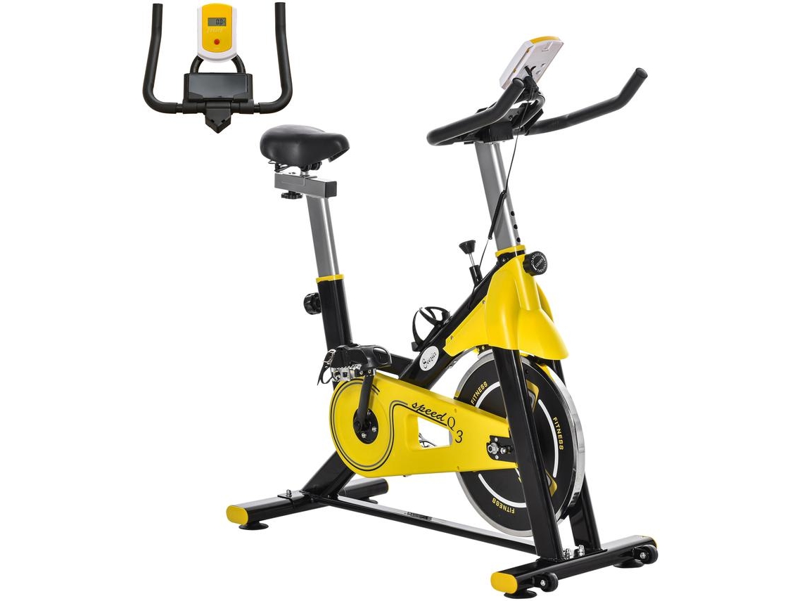 Bicicleta Estática Aço E Abs Cor Amarelo E Preto 45,5x100x101-113 Cm Homcom