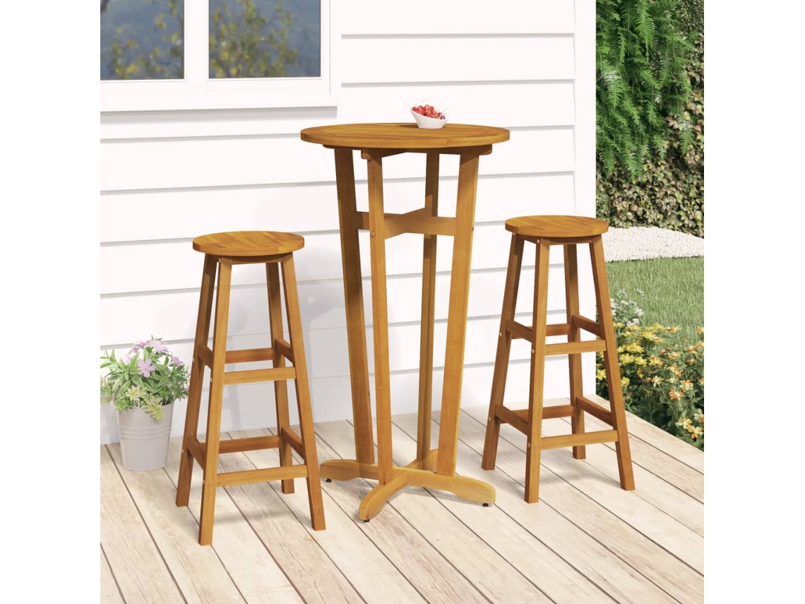 Vidaxl Conjunto De Bar 3 Pcs Madeira De Acácia Maciça