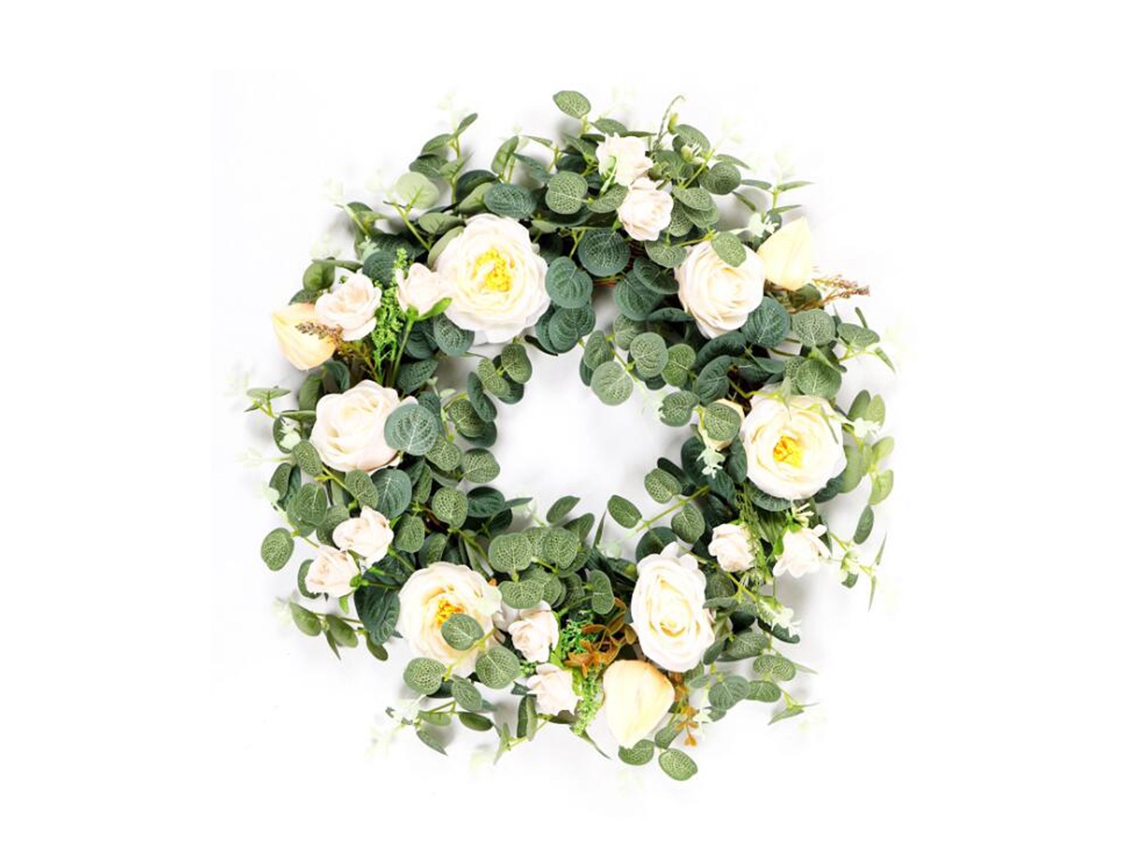 Laxiscreed Coroa De Eucalipto E Camélia Para Decoração De Casa E Entrada, Verde Artificial
