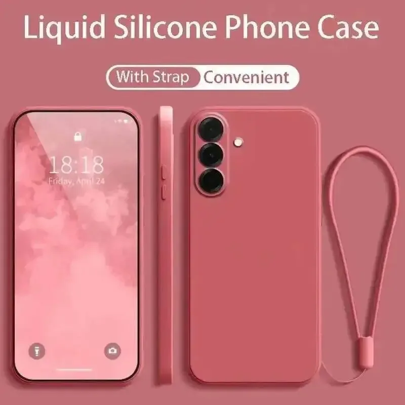 Capa De Silicone Líquido (vermelho Camélia Para Galaxy S26 Plus) Para Samsung Com Alça De Pulso E Cordão.
