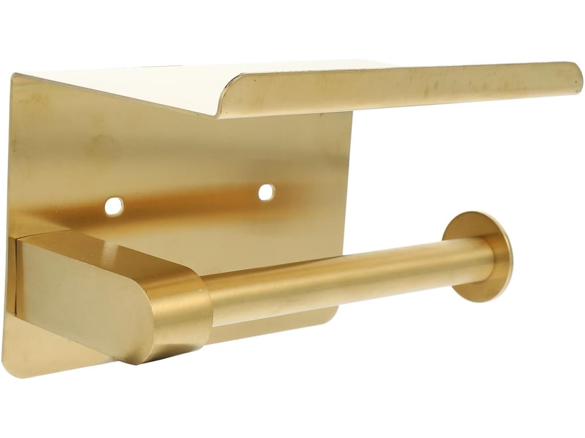 Porta Papel Higiênico Em Aço Inoxidável Dourado Com Design Sem Furos E Prateleira Superior Removível Para Banheiros