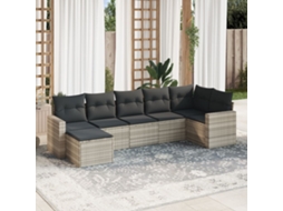 Vidaxl 7 Pcs Conj. Sofás Jardim Com Almofadões Vime Pe Cinzento-claro