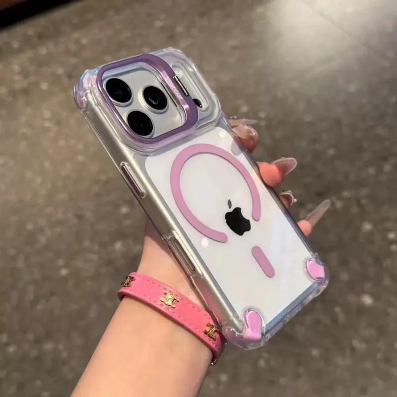 Capa Transparente Para Celular Com Suporte Para Câmera E Airbag (roxo) Com Proteção Contra Impactos.