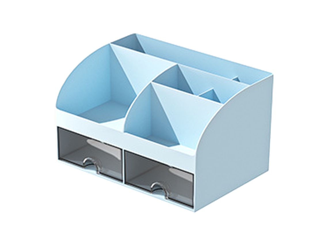 Caixa de organização para mesa multifuncional com gaveta transparente suporte para canetas, lápis e cartões azul com S/MARCA
