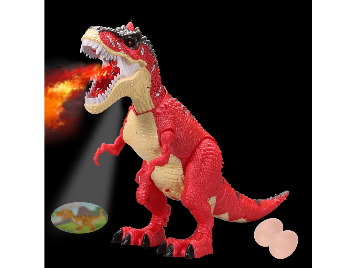 Ats brinquedo de Dinossauro com Luz Led, Controle Remoto, Projeção de Ovo, Dinamite e Respiração de Fogo para Meninos e Meninas Vermelho