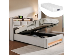 Cama Solteiro 90x200 Led Usb Metal Linho Colchão Incluso