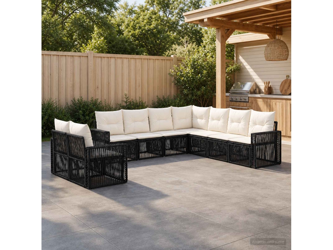 Vidaxl Conjunto De Sofá De Jardim 9 Unid. Preto E Branco Creme Vime Pe