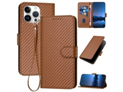 Capa De Couro Para Iphone 16 Pro Max - Fivela Em Fibra De Carbono - Com Cordão