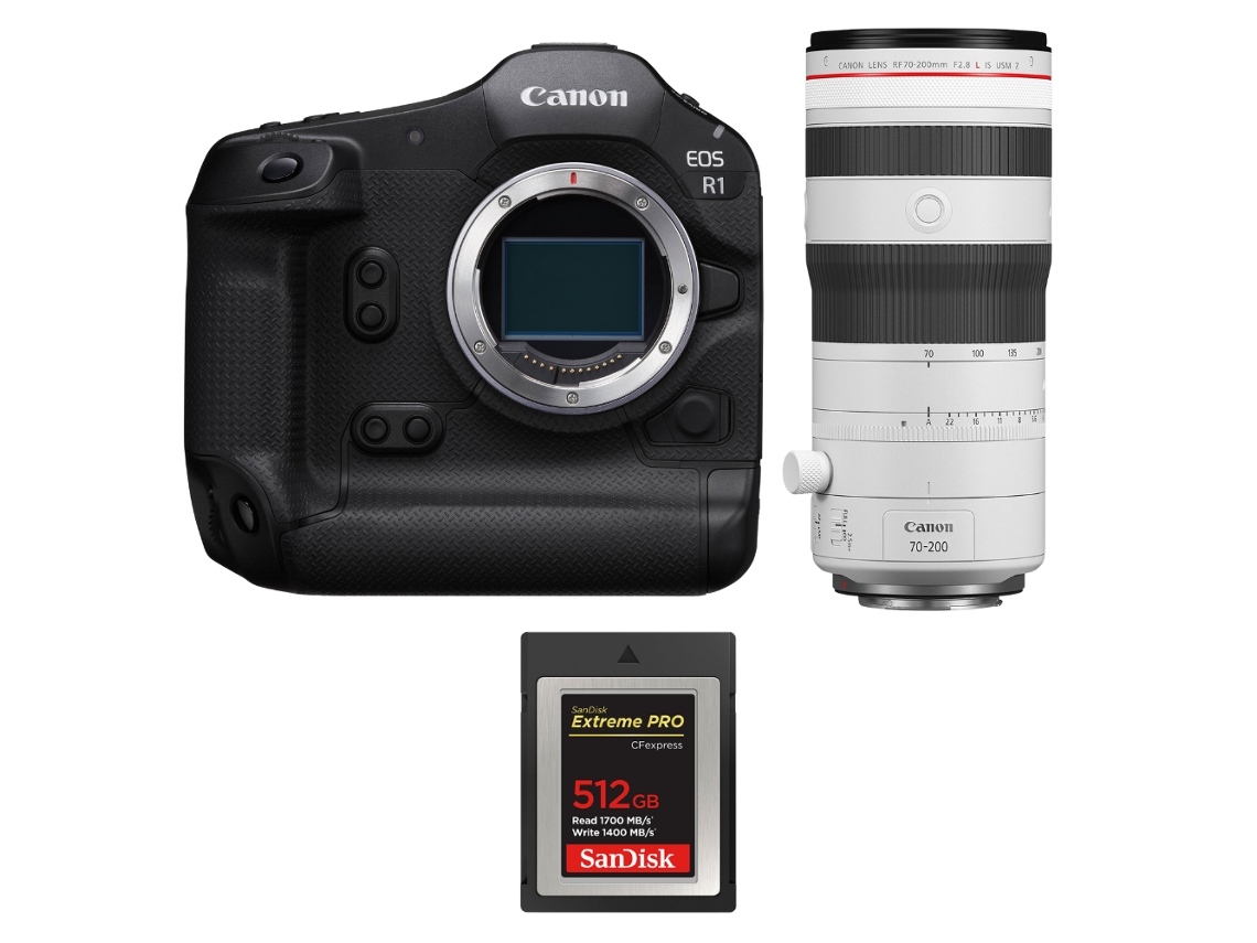 Eos R1 + Rf 70 200mm F/2.8 L Is Usm Z Branco + 1 Sandisk 512gb Extreme Pro Cfexpress Type B + Ebook “20 Dicas para Fotos Que Impressionam” CANON