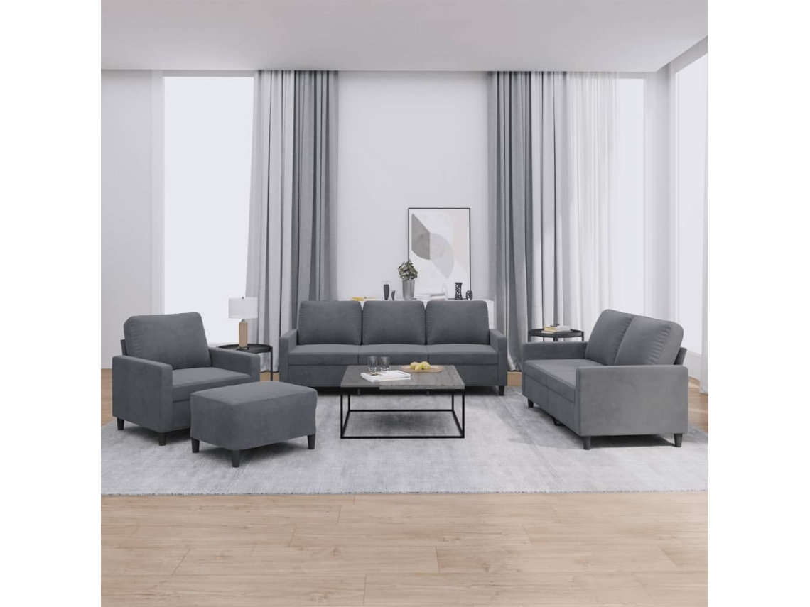 Vidaxl 4 Pcs Conjunto de Sofás com Almofadões Veludo Cinzento escuro