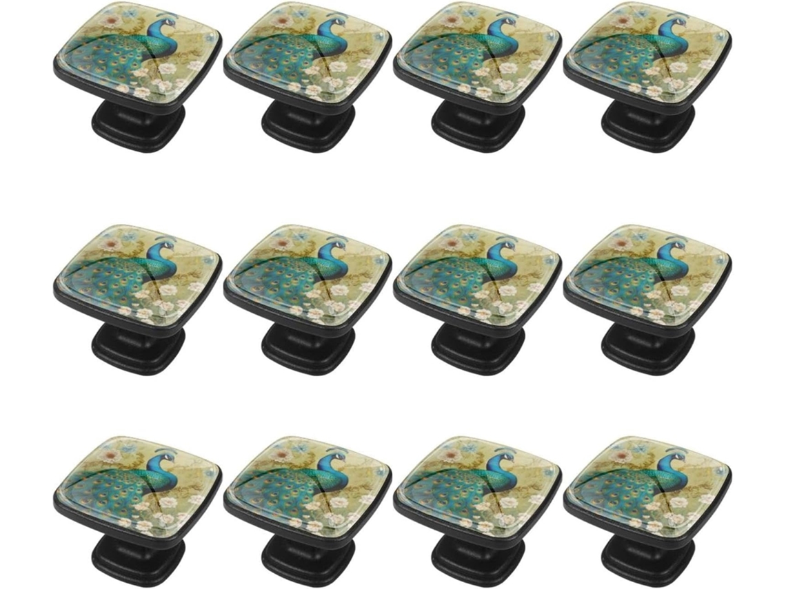 Puxadores Quadrados Para Armários De Cozinha, Puxadores Para Gavetas De Cômoda, 12 Peças, Design Abstrato De Cauda Pena