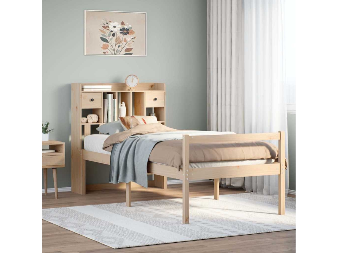 Vidaxl Cama Com Estante Sem Colchão 75x190 Cm Pinho Maciço