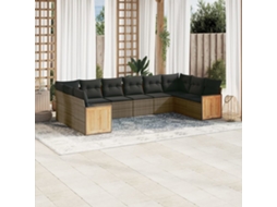 Vidaxl 10 Pcs Conjunto Sofás De Jardim C/ Almofadões Vime Pe Cinzento