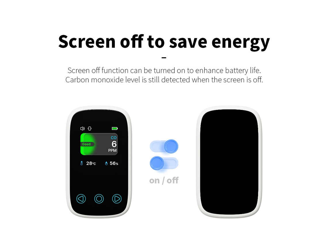 Medidor de Qualidade do Ar 3 em 1 com Sensor NDIR, Display TFT LCD, Calibração Automática