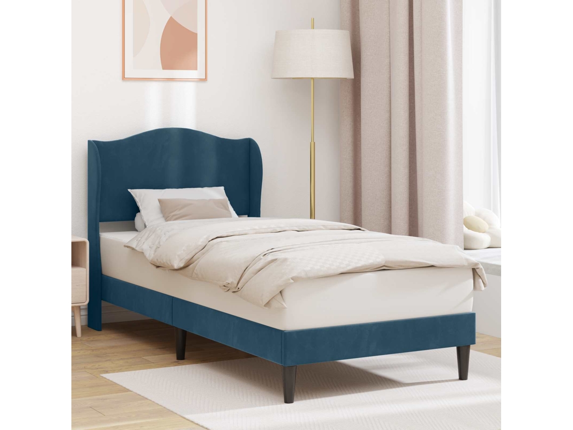 Vidaxl Estrutura Da Cama Com Cabeceira Azul 100 X 200 Cm Veludo