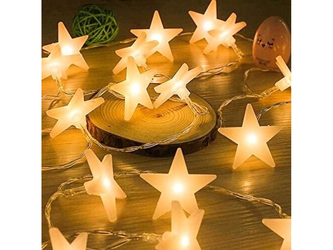 Corrente Luzes Led com Estrelas Bateria 30 Leds 4 5M Quente Ideal para Festa NEVEANCE