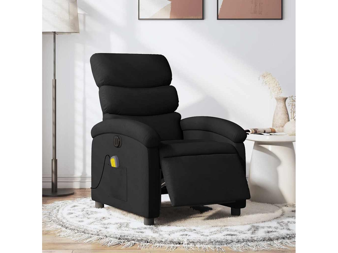Vidaxl Poltrona Reclinável De Massagens Elétrica Tecido Preto