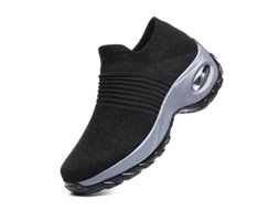 Sapatos De Caminhada Feminino Sock Sneakers Leve Flexível Respirável Com Amortecimento Para Trabalho E Dia A Dia Preto