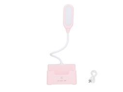 Lâmpada de Mesa LED para Estudo, Toque, Ajustável, Luz Branca Quente, Pasta de Canetas, Dobravel, USB, Rosa