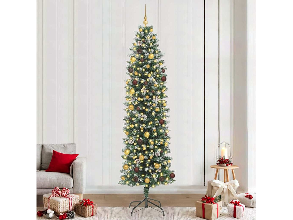 Vidaxl Árvore Slim De Natal Artificial Verde E Branco 240 Cm