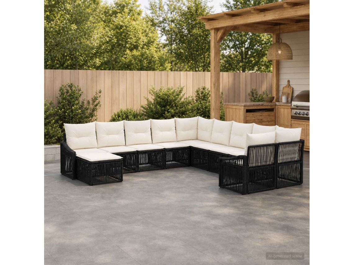 Vidaxl Conjunto De Sofá De Jardim 11 Unid. Preto Vime Pe