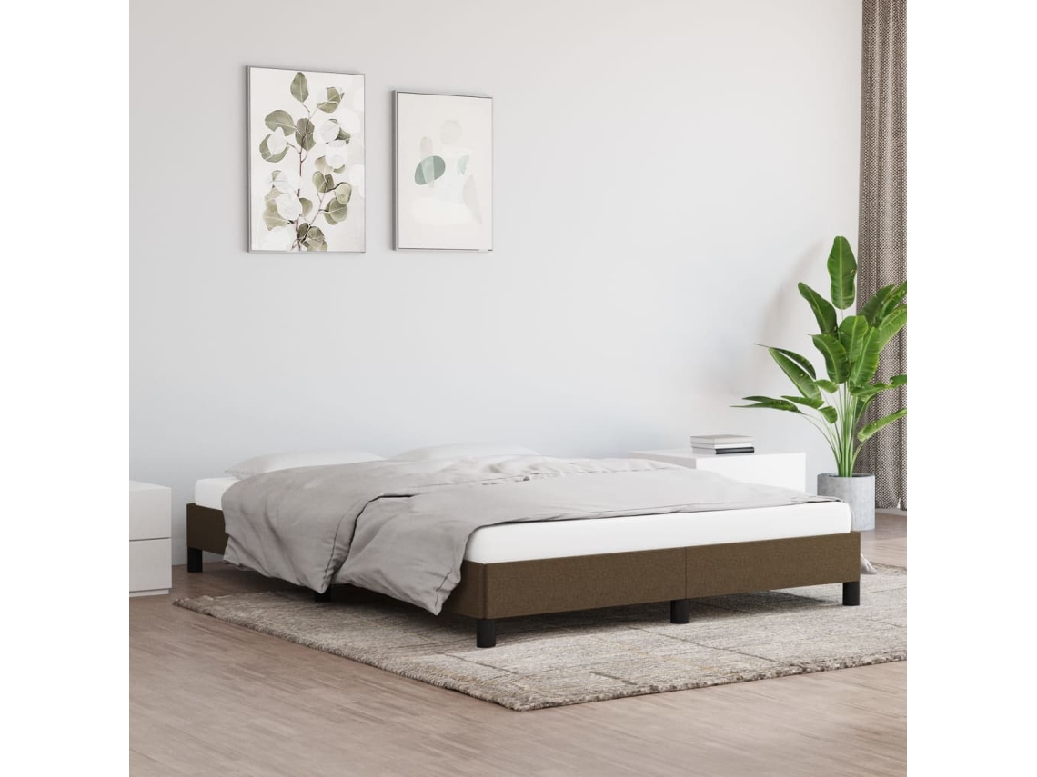 Estrutura De Cama Sem Colchão 140x190 Cm Tecido Castanho-escuro