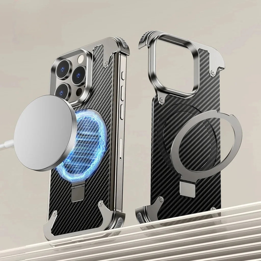 Capa Para Iphone 15 Pro (titânio Brilhante) Sem Moldura, Compatível Com Suporte Magnético Magsafe.