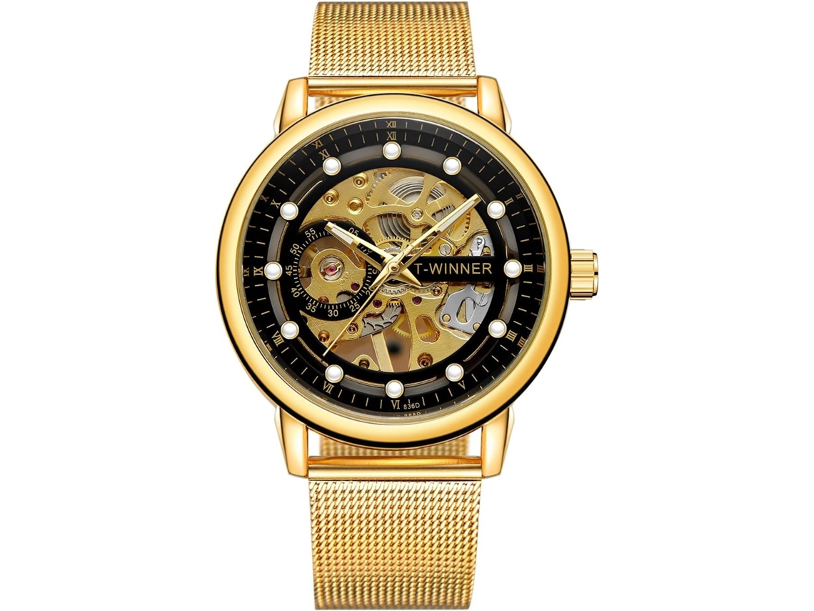 Lurelia Relógio Mecânico Masculino, Automático, Cronógrafo, Luminoso, Mostrador Esqueleto, Turbilhão, Aço Inoxidável