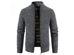 Suéter Cardigan Gola Alta Manga Longa Plus Size Com Tecido Poliéster - Modelo Solto E Acolchoado Cinza Escuro