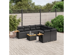 Vidaxl 9 Pcs Conjunto De Sofás P/ Jardim C/ Almofadões Vime Pe Preto