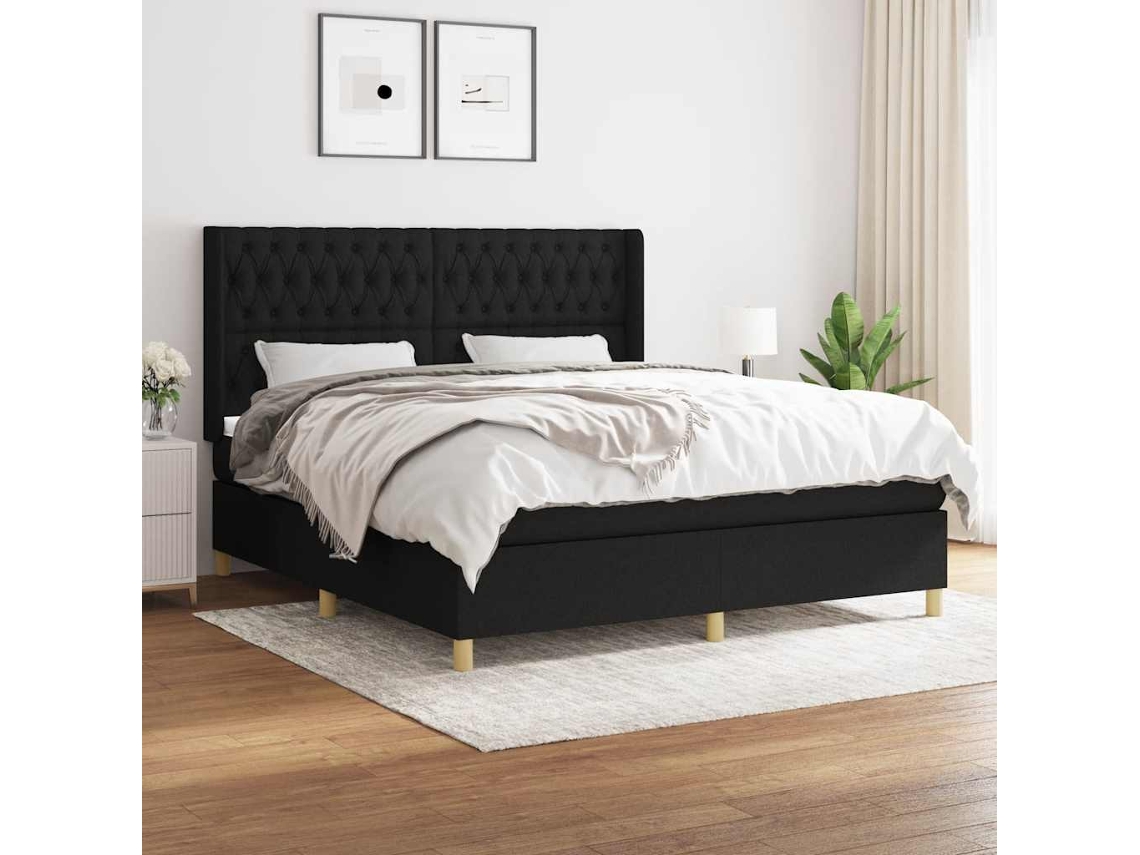 Vidaxl Cama Com Molas/colchão 180x200 Cm Tecido Preto